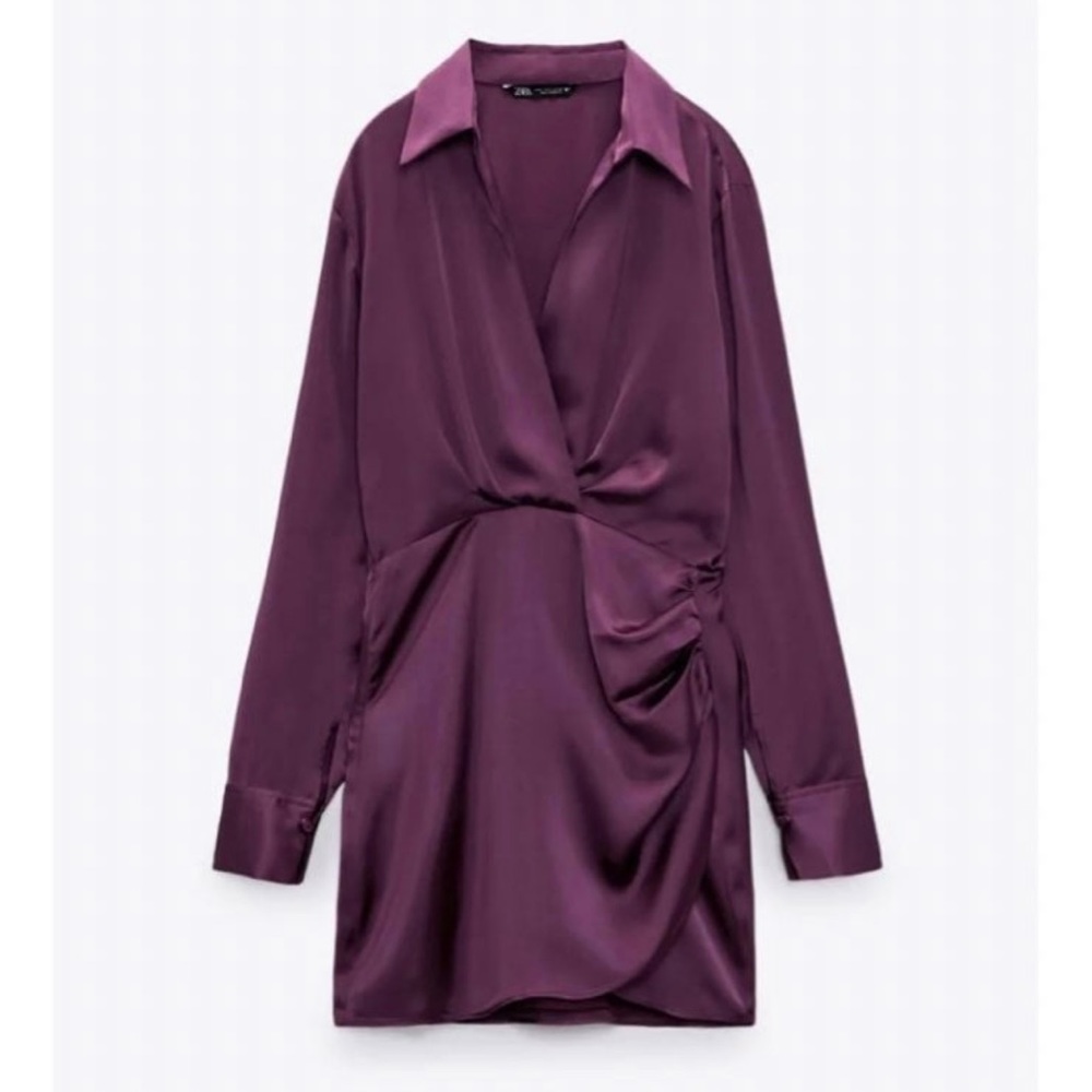 ZARA NWT. Zara Eggplant Satin Effect Mini Dress. Size XL